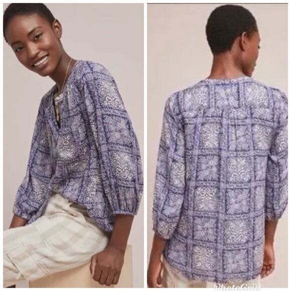 Anthropologie Akemi + Kin Coconino Button Up Top Paisley Patchwork Purple Sz M - Picture 2 of 11
